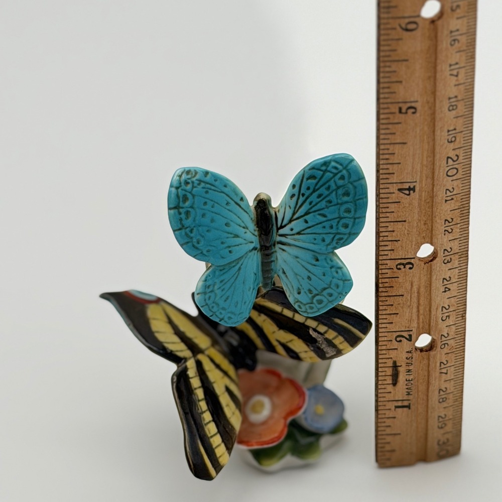 Vintage Karl Ens Porcelain Figurine Blue Yellow Butterflies on Flowers 4.5" RARE - Picture 5 of 15